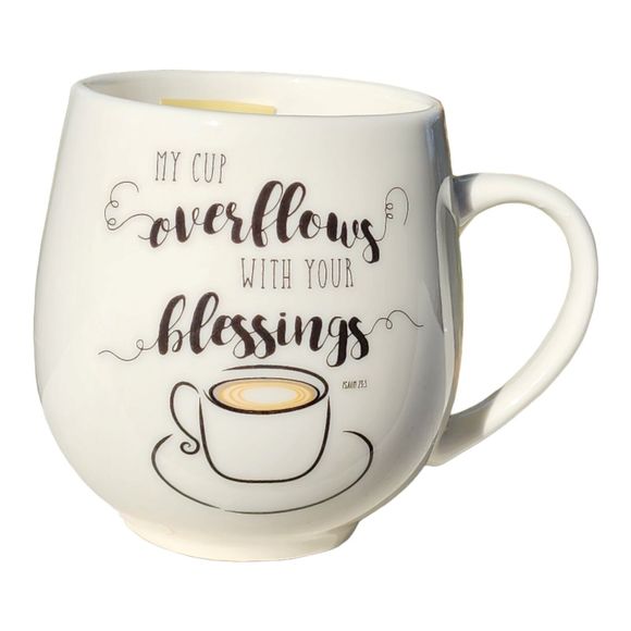 Set‎ of 2 Ceramic Coffee Mug Double Sided My Cup Overflows With Your Blessings - Picture 12 of 14